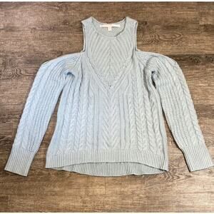 Lauren Conrad Women’s Cold Shoulder Cable Knit Sweater Dusty Blue Size US M